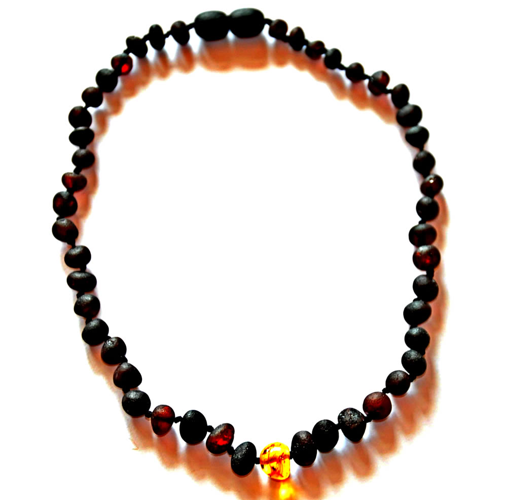 Unpolished Dark Cherry Amber and Honey Necklace